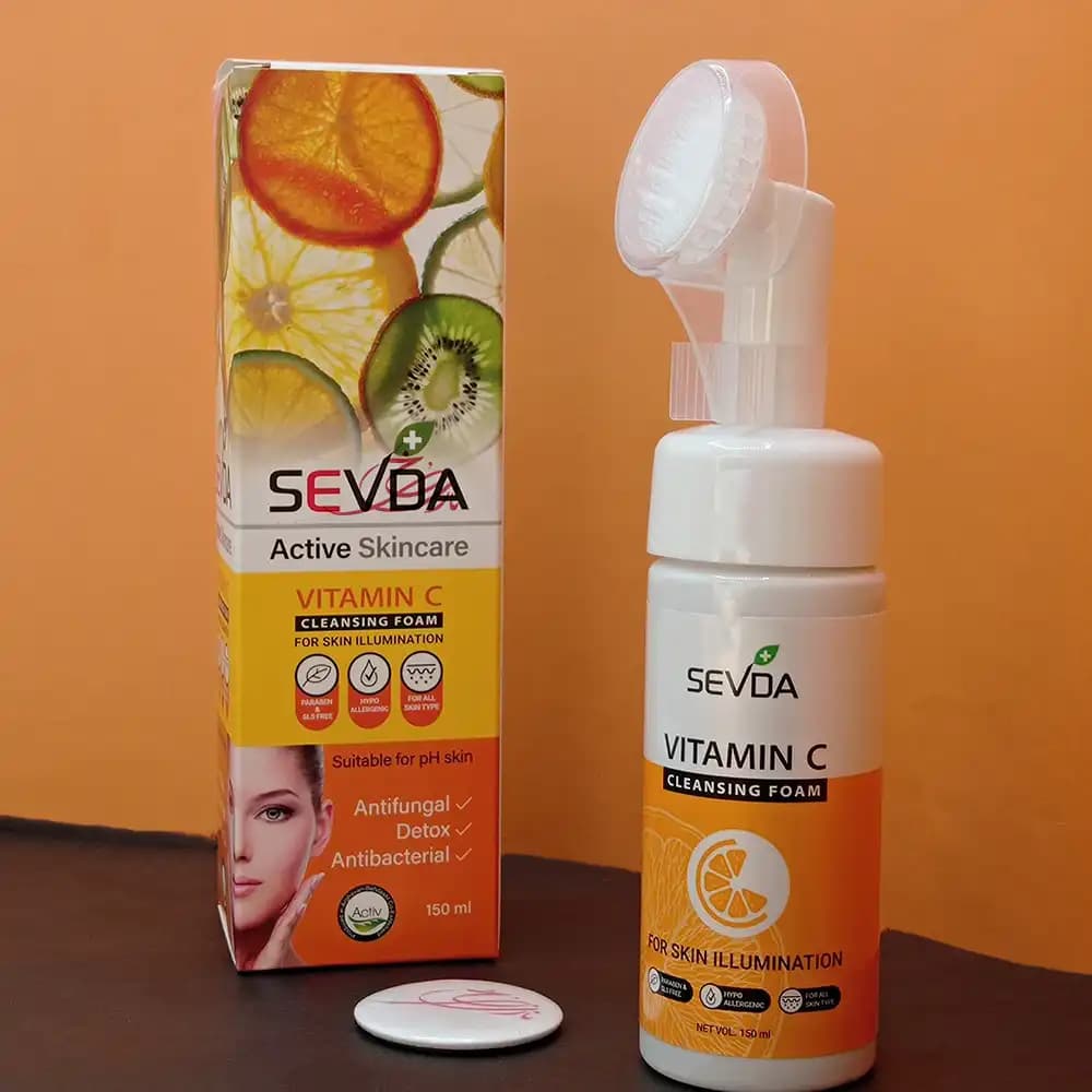 فوم شستشوی صورت براش دار سودا SEVDA مدل ویتامین سی حجم 150 میلی لیتری