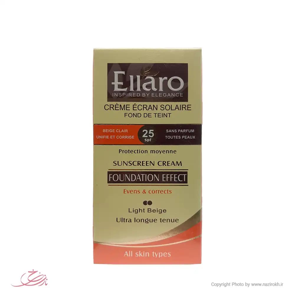 کرم ضد آفتاب با پوشش کرم پودری مناسب انواع پوست رنگ بژ طبیعی الارو Ellaro (SPF25) — تصویر ۷