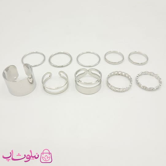 پک انگشتر دخترانه 10 عددی نقره ای رنگ