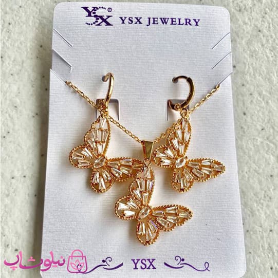ست گردنبند و گوشواره دخترانه YSX پروانه طلایی کد 7991