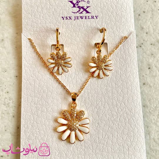 نیم ست دخترانه YSX طرح بابونه طلایی سفید کد 8991