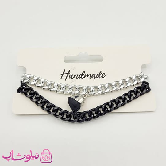 دستبند ست عاشقانه قلبی نقره ای و مشکی