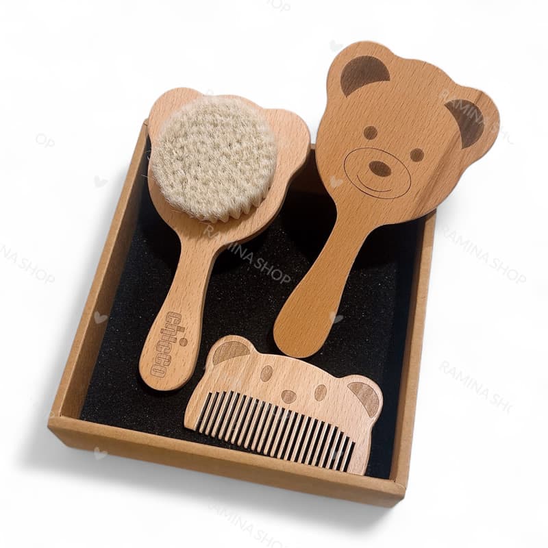 شانه و برس کودک چوبی طرح خرس چیکو Chicco