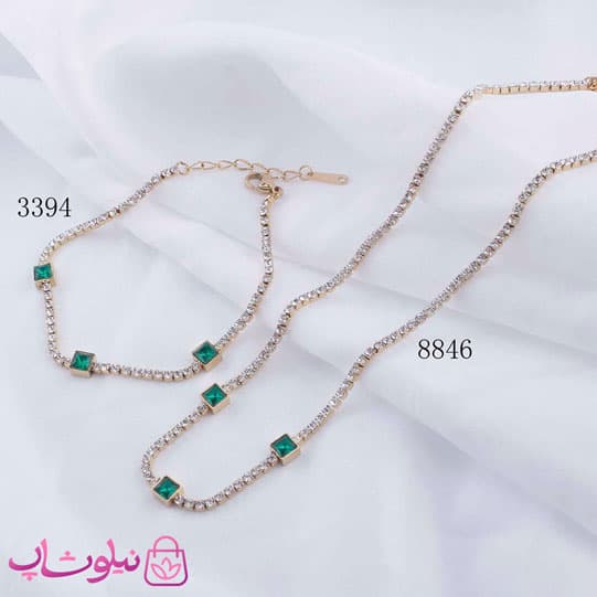 ست گردنبند و دستبند زنانه تمام نگین