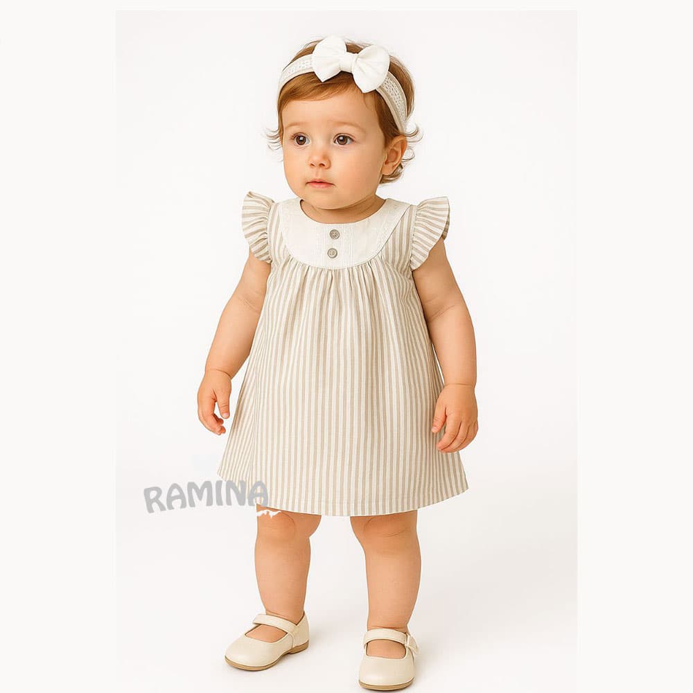 سارافون دخترانه با هدبند طرح راه راه بی بیبی Bi Baby