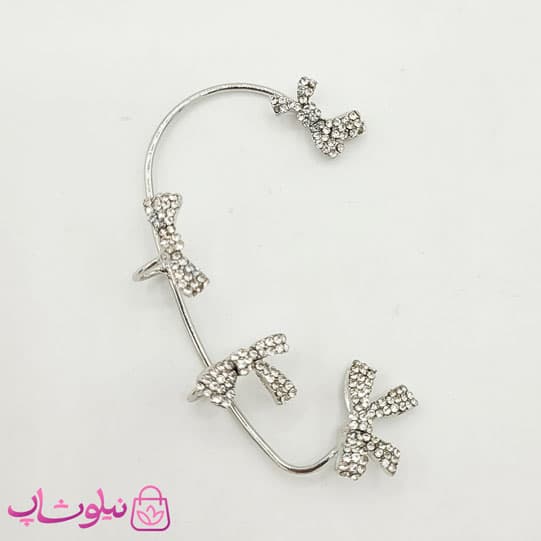 گوشواره دور گوش طرح پاپیون نقره ای
