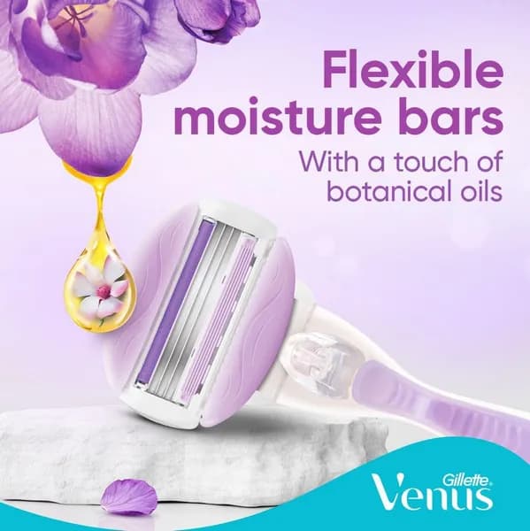 خودتراش ژیلت ونوس بنفش مدل VENUS BREEZE با 2 عدد تیغ یدک — تصویر ۹