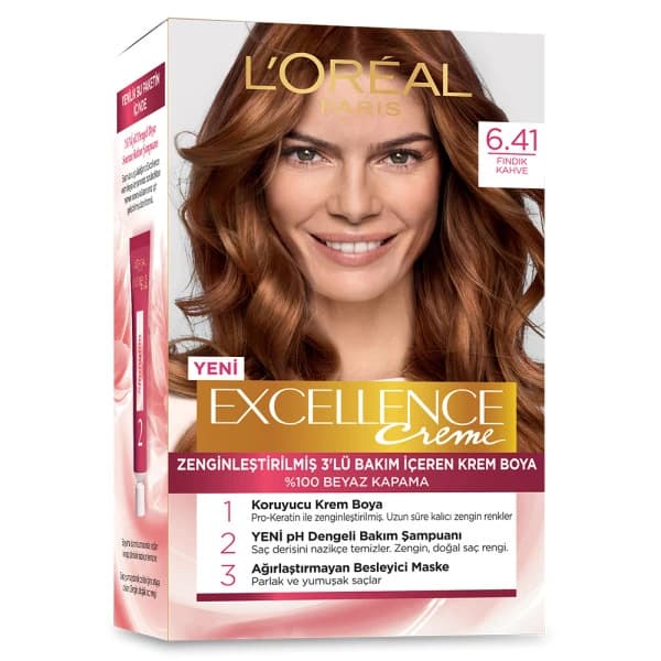 کیت رنگ موی EXCELLENCE شماره 6.41 رنگ قهوه ای فندقی