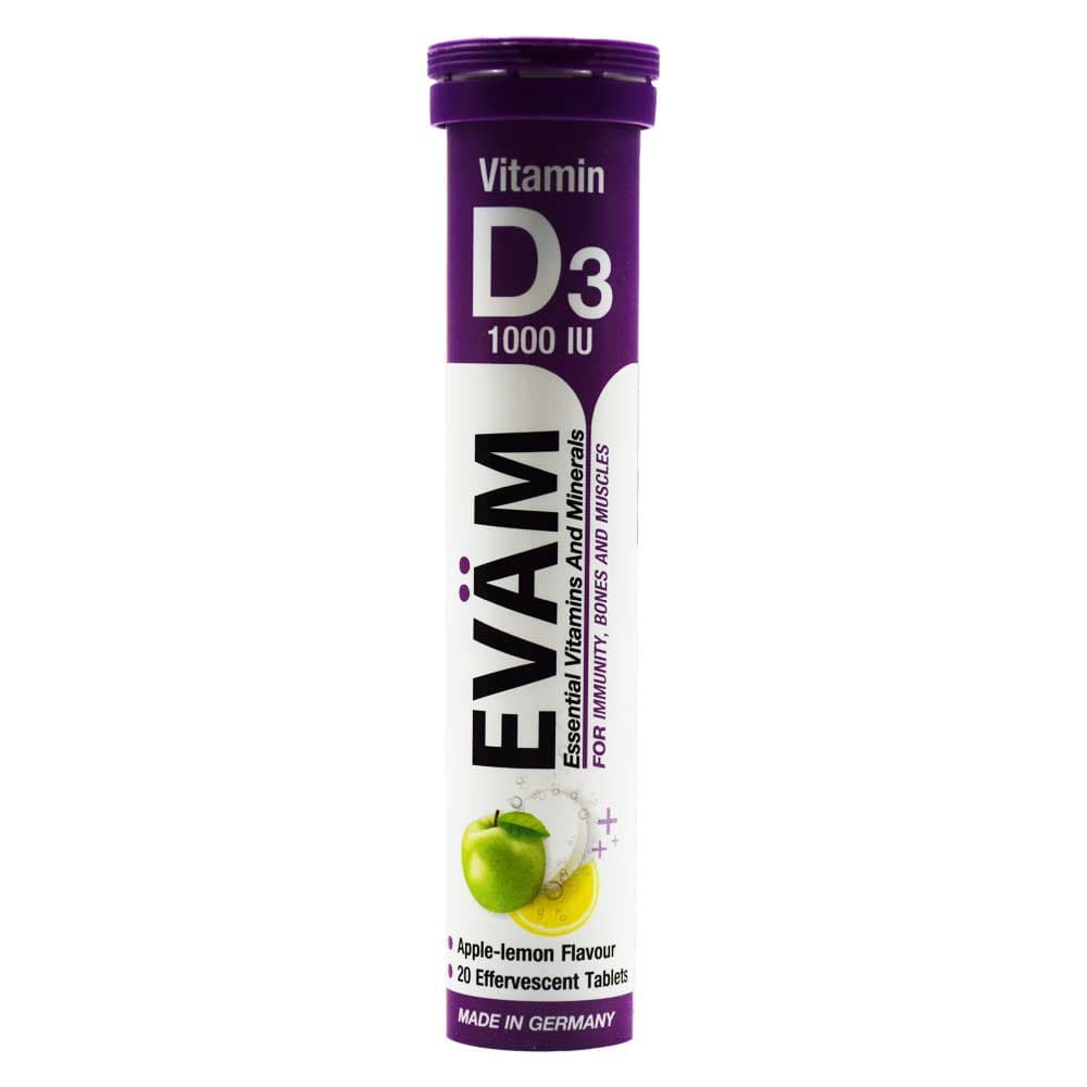 قرص جوشان ایوام Evam اصل آلمان مدل ویتامین D3 1000IU بسته 20 عددی