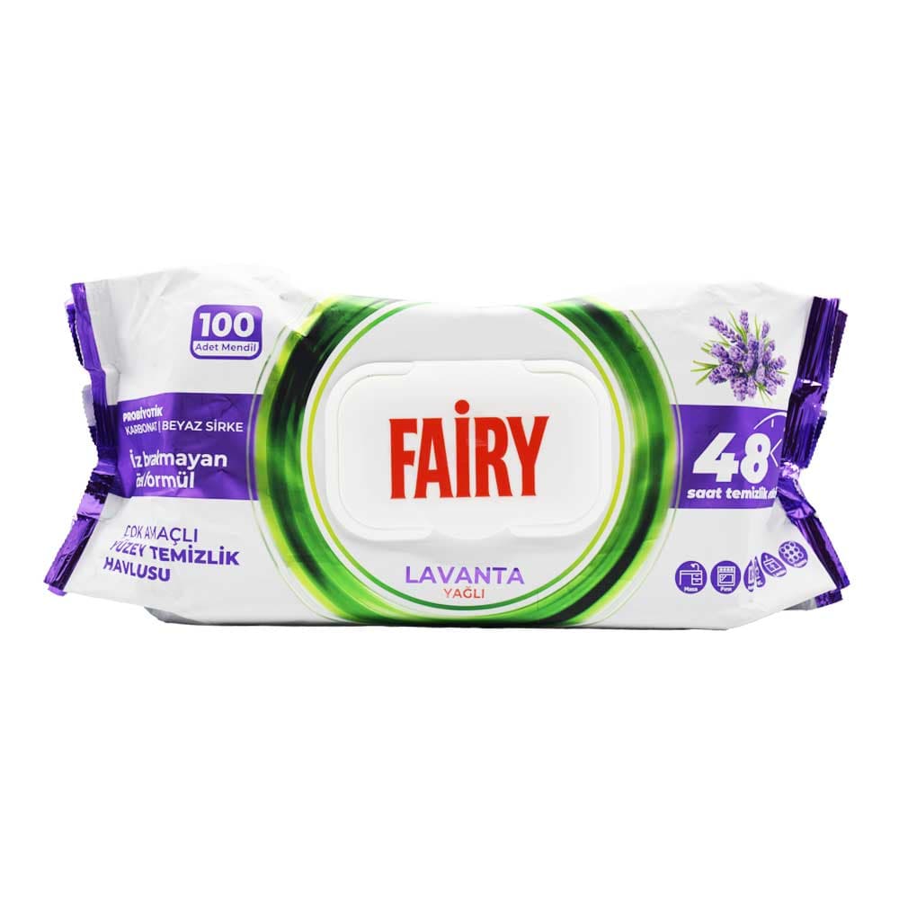 دستمال مرطوب چند منظوره فیری FAIRY با رایحه لوندر بسته 100 عددی