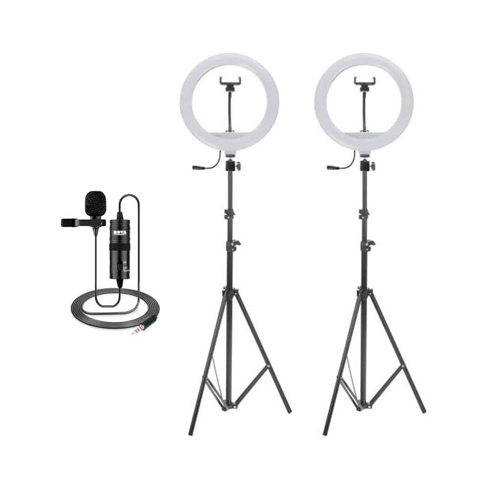 کیت پیشنهادی بلاگری17: دو عدد رینگ لایت YQ-320A (30 سانتی متر 30 وات) + دو عدد پایه نور 803 + میکروفن K8