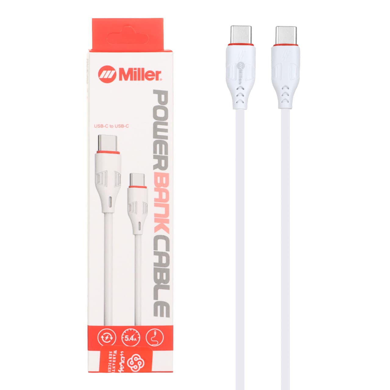 کابل شارژ فست پاوربانک Miller Type-C To Type-C مدل CA-1445 – سفید (گارانتی پارتیان پایا)