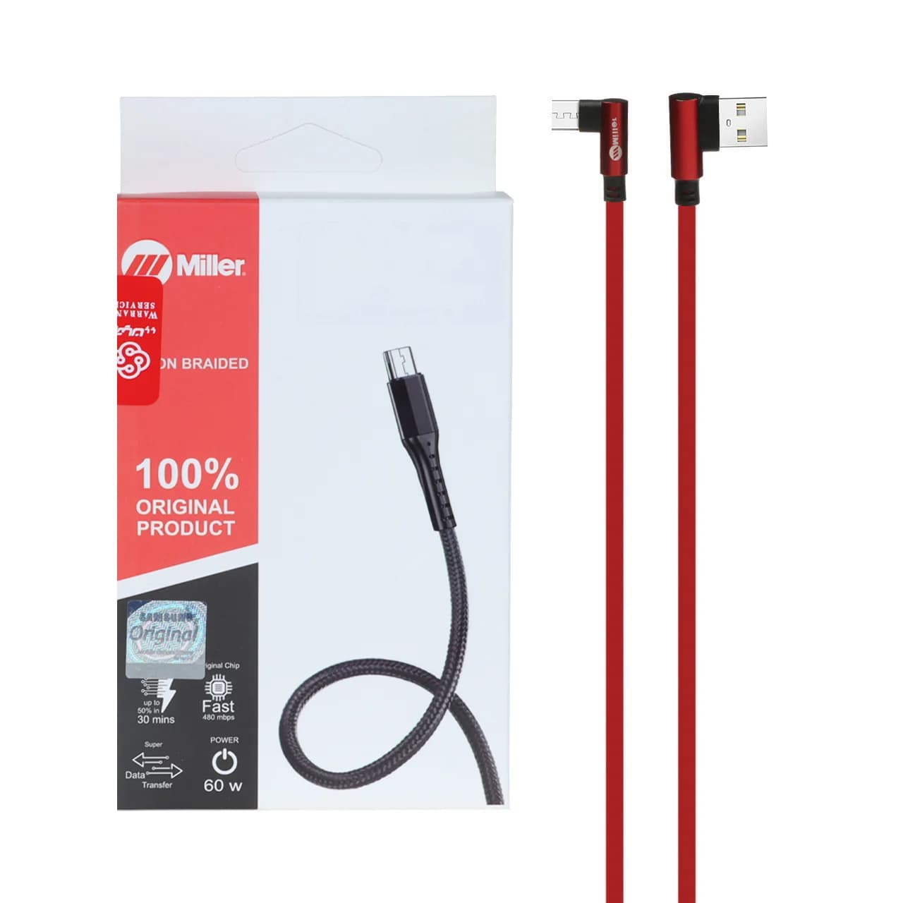 کابل شارژ فست اندروید Miller مدل CA-1154 – قرمز (گارانتی پارتیان پایا) — تصویر ۳
