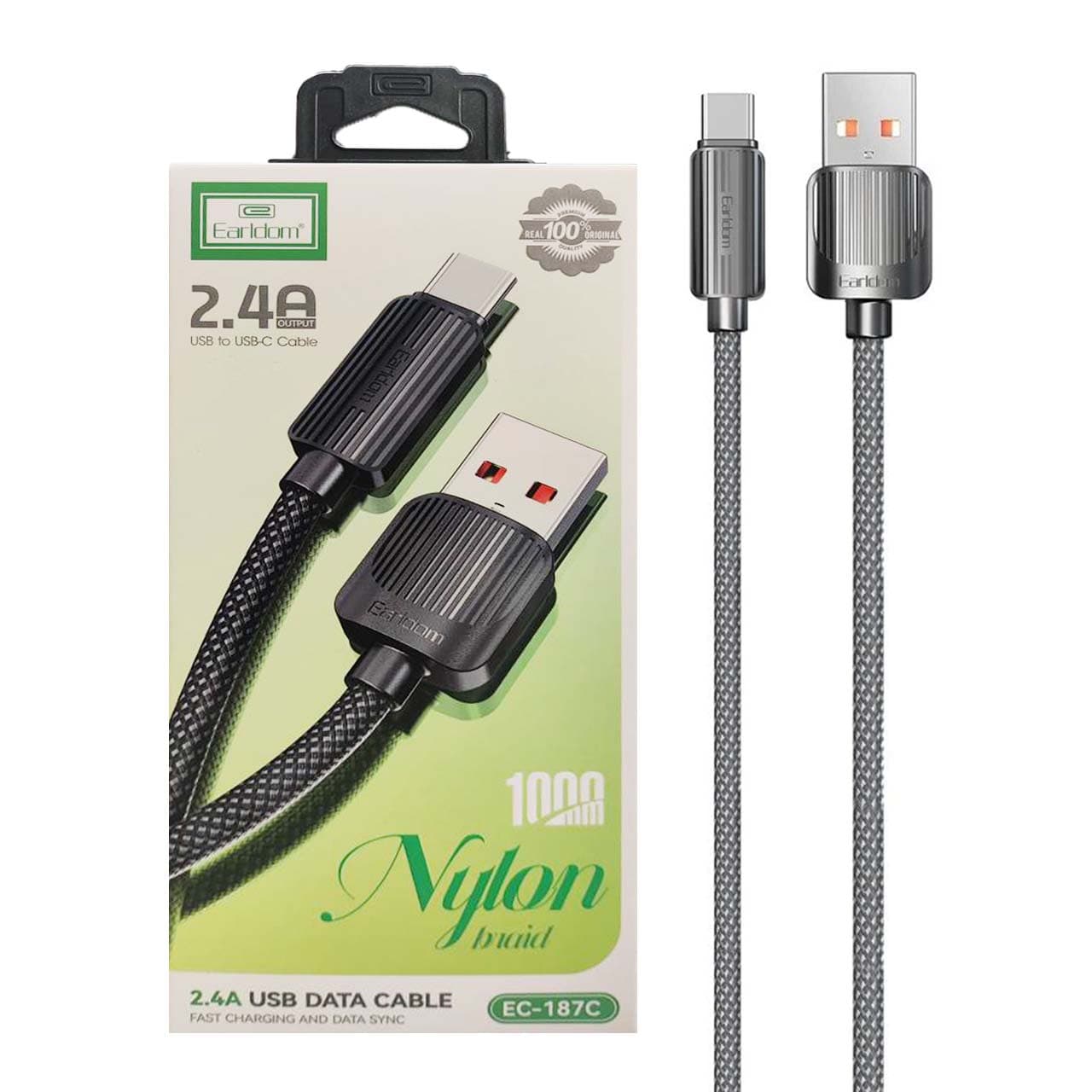 کابل شارژ و دیتا فست کنفی 1 متری Earldom Type-C مدل EC-187C – مشکی
