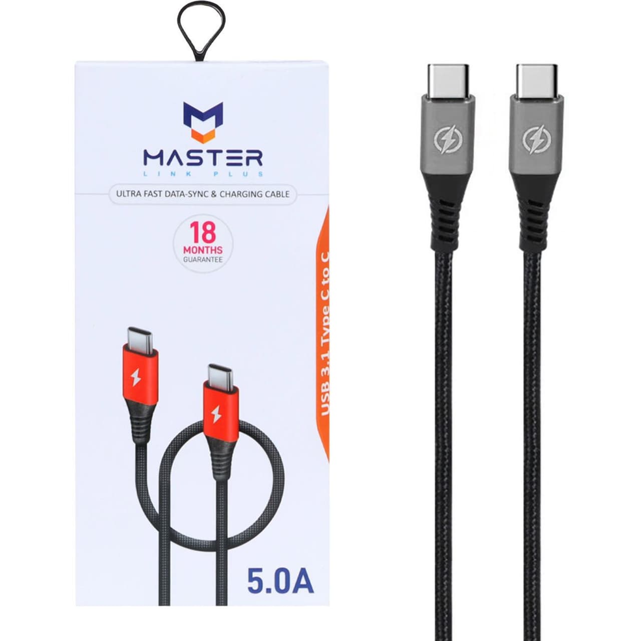 کابل شارژ فست MASTER Type-C to Type-C مدل ETM 002 – مشکی خاکستری