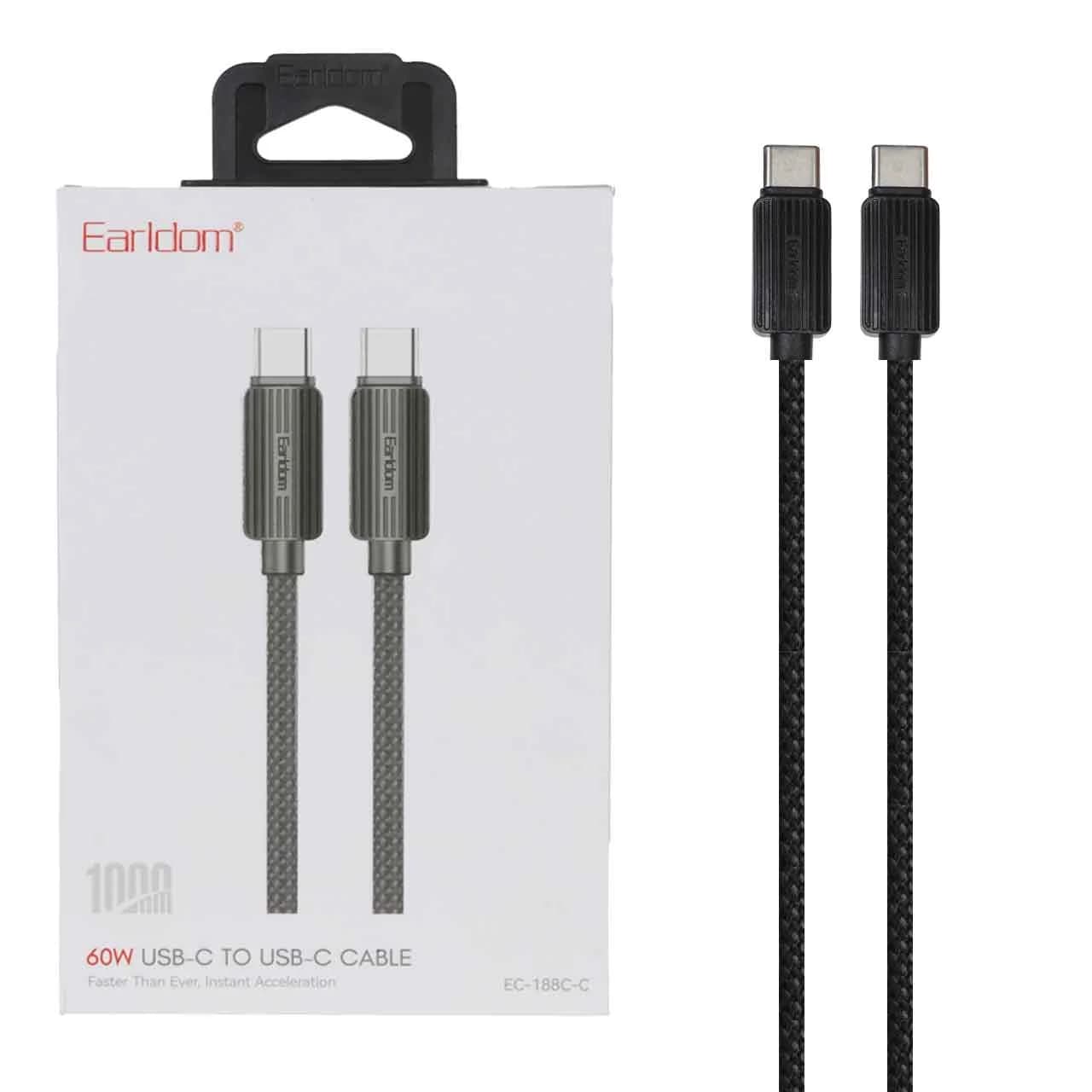 کابل شارژ و دیتا فست کنفی 1 متری Earldom Type-C to Type-C مدل EC-188C-C – مشکی — تصویر ۳