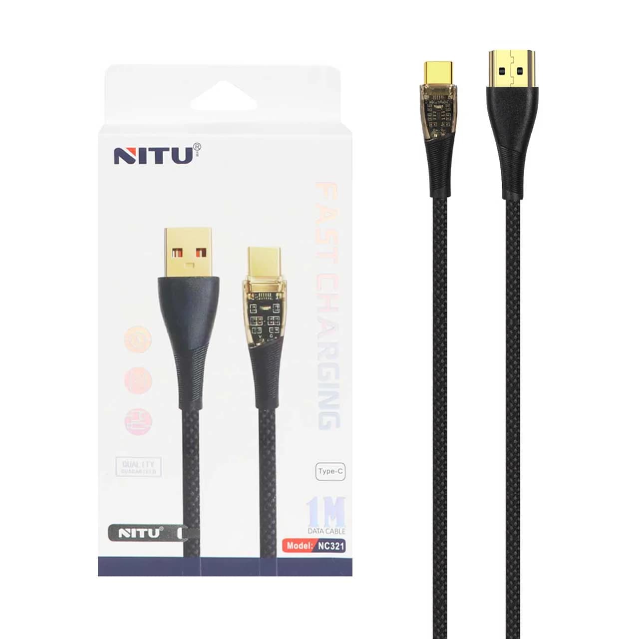 کابل شارژ فست NITU Type-C مدل NC321 – مشکی (گارانتی 18 ماه تعویض نیکان همراه) — تصویر ۳