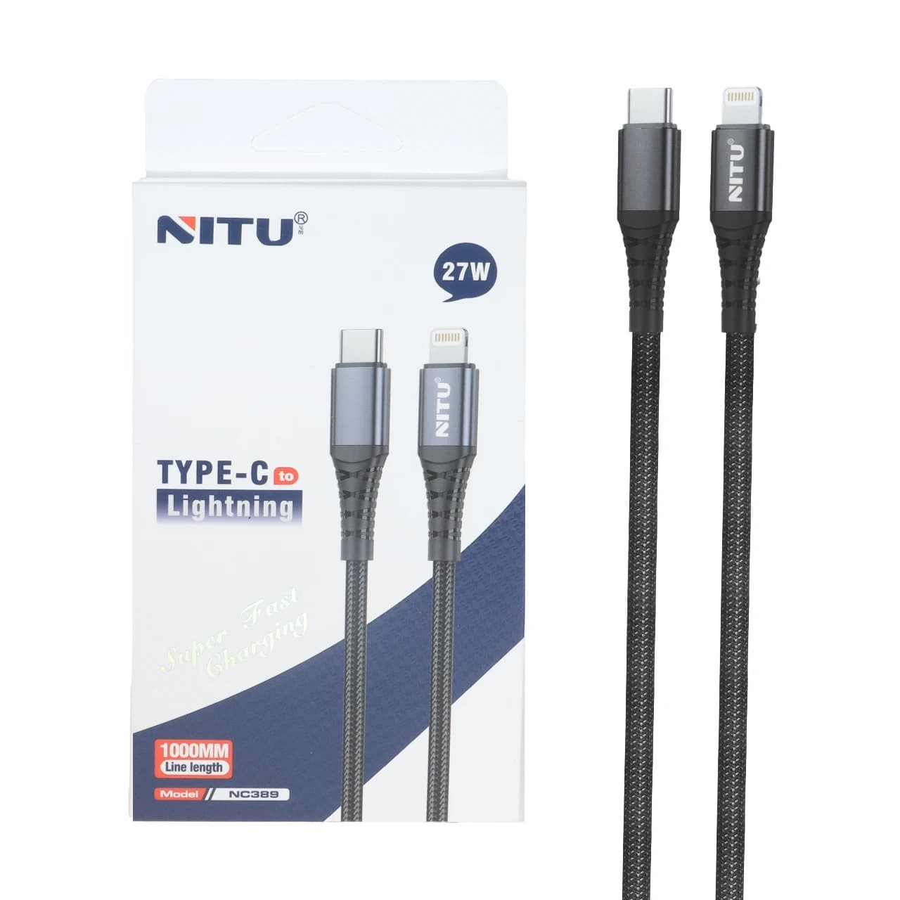کابل شارژ فست Nitu Type-C To Lightning مدل NC389 27W – مشکی (گارانتی 12 ماهه تعویض نیکان همراه)