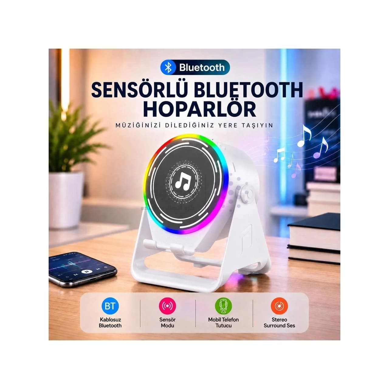اسپیکر بی سیم و هولدر گوشی موبایل Likenuo مدل LX-21 – سفید — تصویر ۹