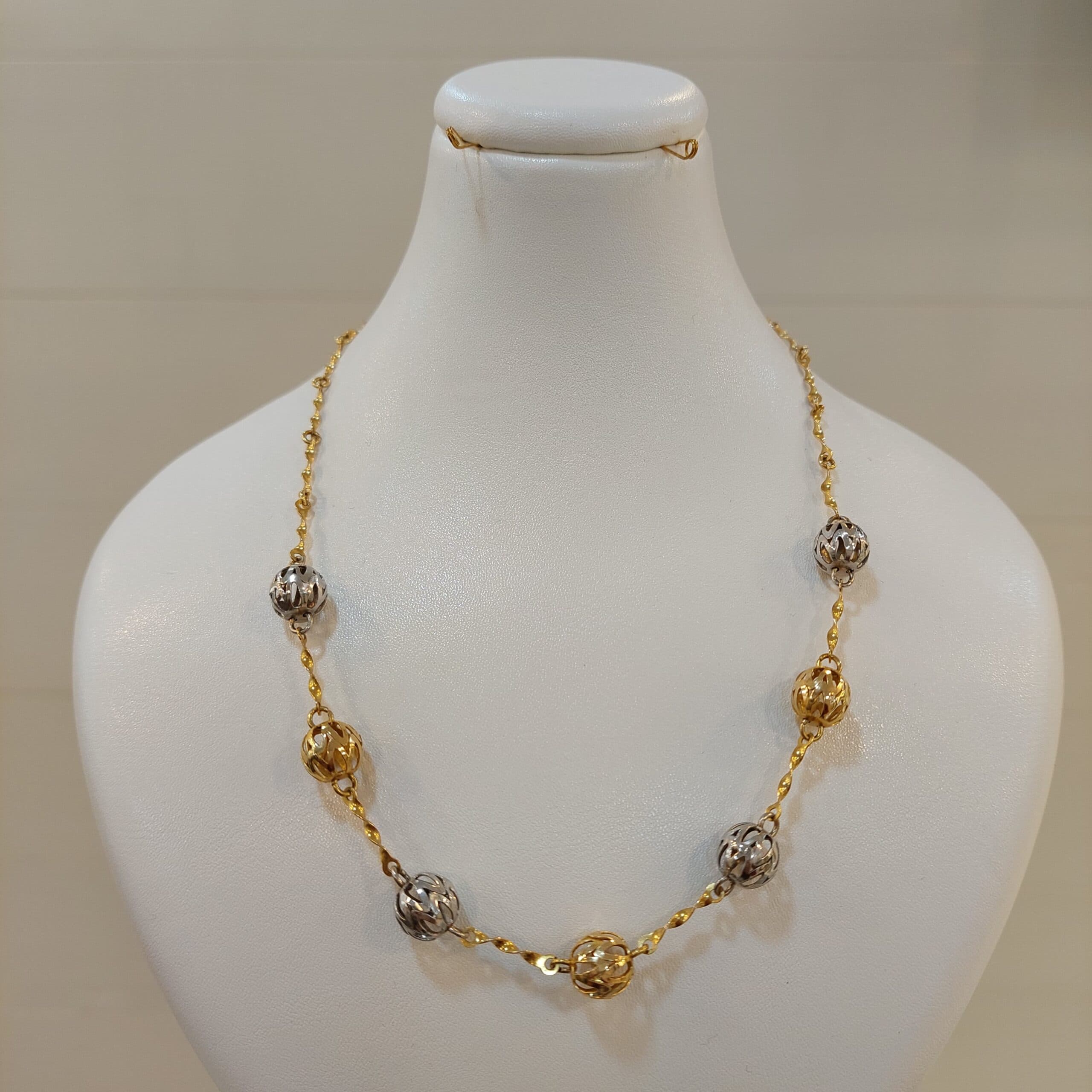 گردنبند زنانه طلا دو رنگ طرح گوی
