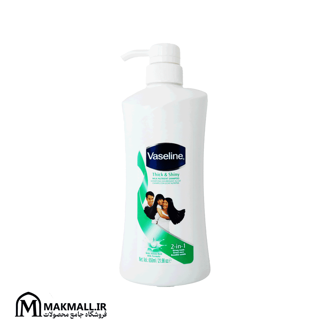 شامپو وازلین ضخیم و درخشان کننده مو 2 در 1 650 میل | Vaseline Thick &amp; Shiny Milk Nutrient Shampoo 2in1 650ml — تصویر ۲