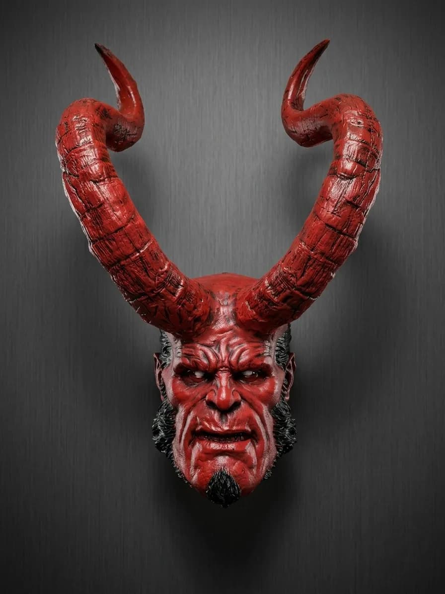 دیوارکوب مجسمه پسر جهنمی – نسخه شاخ دار Hellboy — تصویر ۲