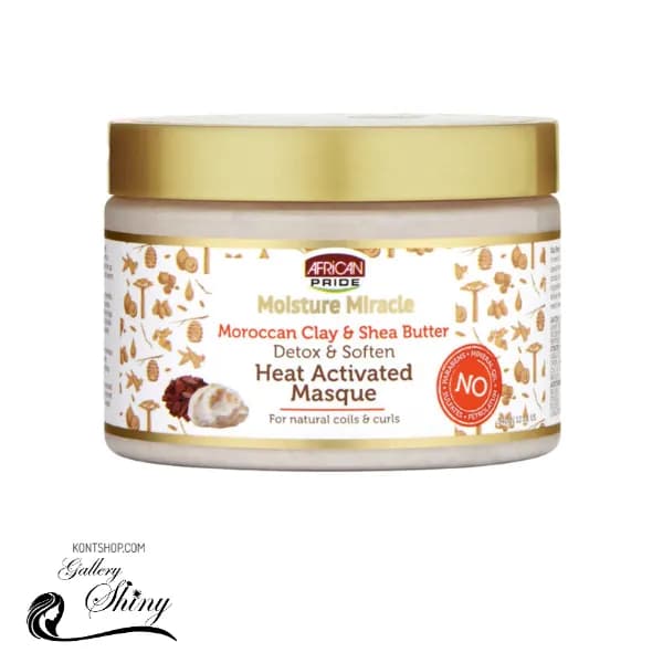 ماسک مو حرارتی احیا کننده افریکن پراید (African Pride Moisture Miracle Moroccan Clay & Shea Butter Heat Activated Masque – 340ml) — تصویر ۴