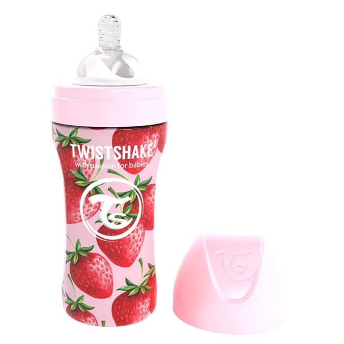 شیشه شیر استیل ماربل 330 میل تویست شیک (طرح توت فرنگی)