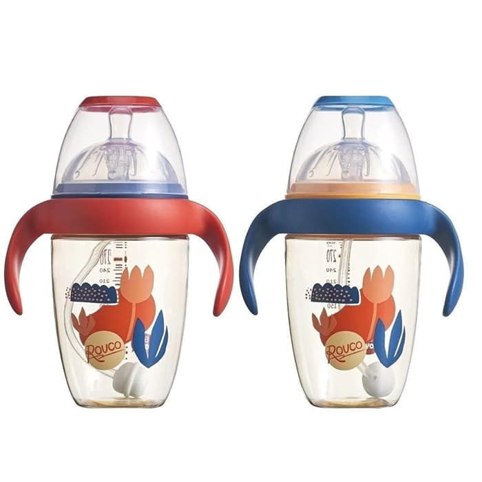 شیشه شیر طلقی دسته دار 300 میل با نی 360 درجه رووکو Rovco