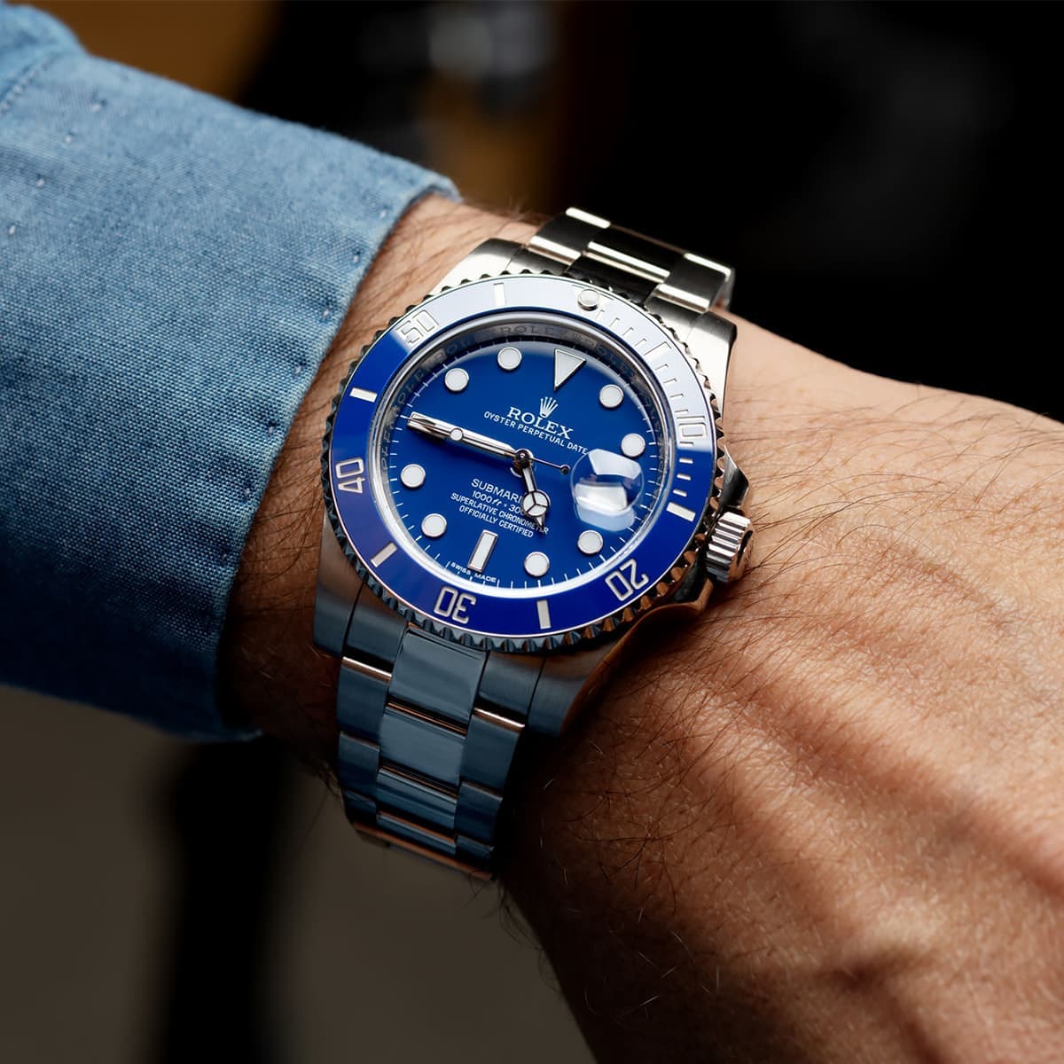 ساعت مچی رولکس ست ساب مارینر اتومات نقره ای صفحه آبی ROLEX SUBMARINER SILVER 14532 — تصویر ۱۰