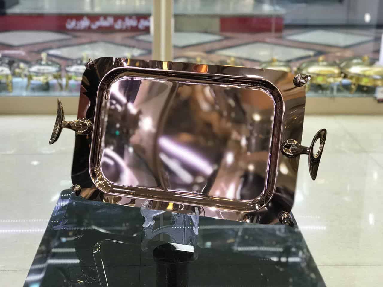 سینی استیل رزگلد مستطیل پایه فلیم کد C-S05