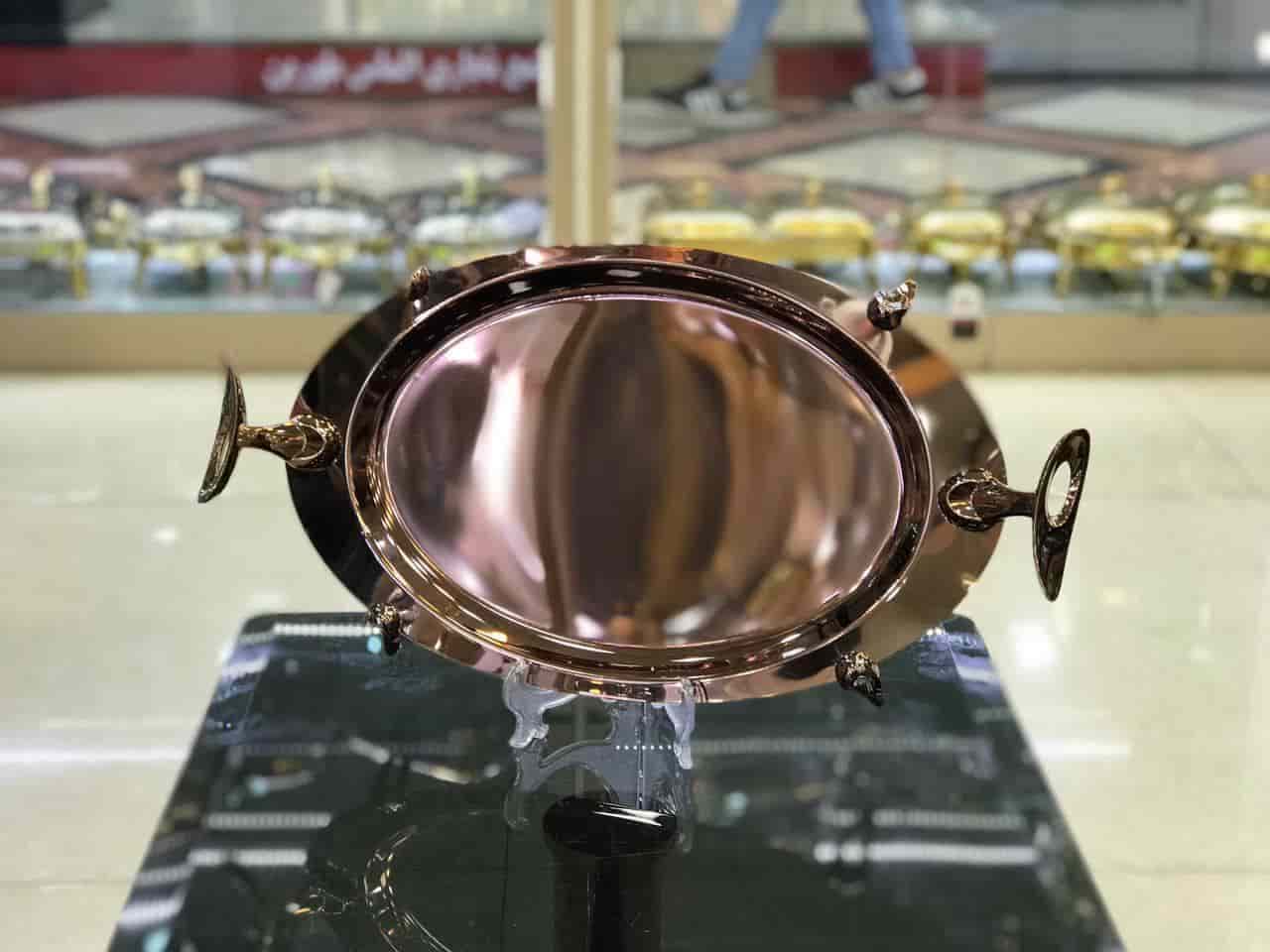 سینی استیل رزگلد بیضی پایه فلیم کد C-S04