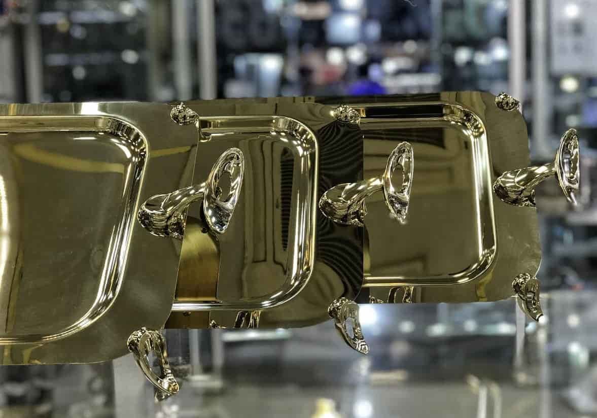 سینی استیل طلایی مستطیل پایه فلیم مدل C-S01