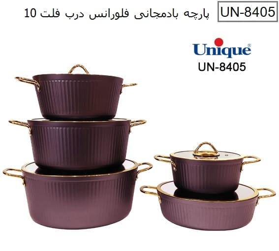 سرویس قابلمه 10 پارچه بدنه بادمجانی فلورانس یونیک کد UN-8405