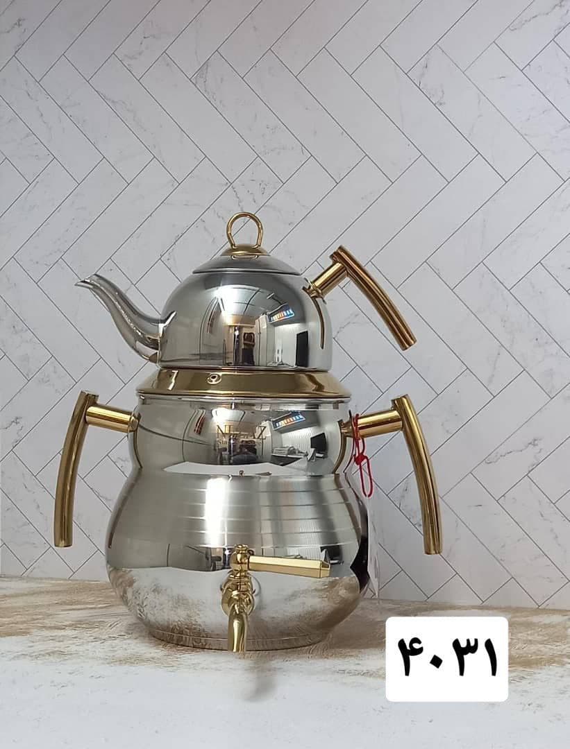 کتری قوری دسته طلایی تمام استیل 6لیتر نزار کد 4031