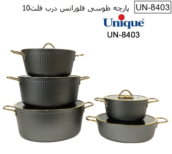 سرویس قابلمه 10 پارچه بدنه طوسی فلورانس درب فلت یونیک کد UN-8403