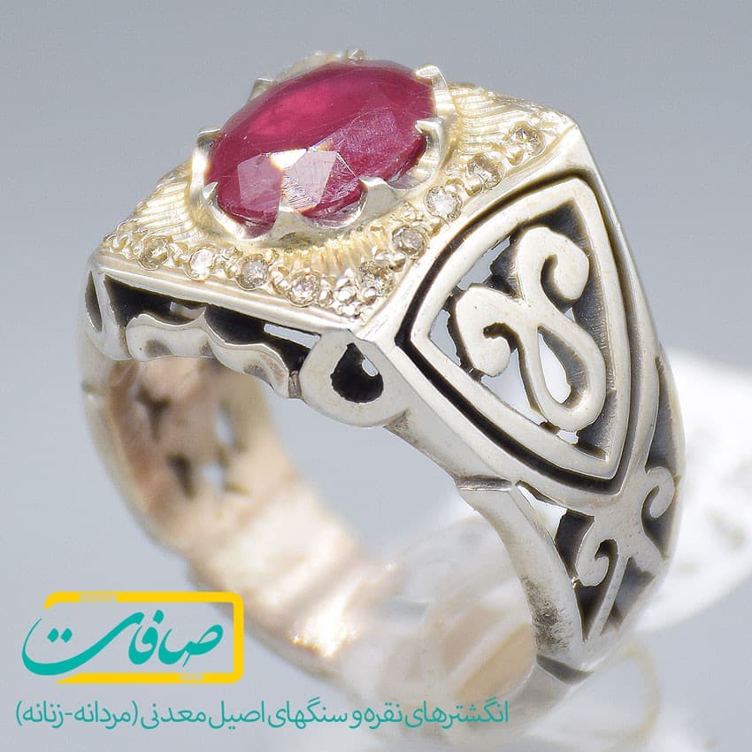 انگشتر یاقوت قرمز با 18 عدد الماس مردانه «کد 2983» — تصویر ۲