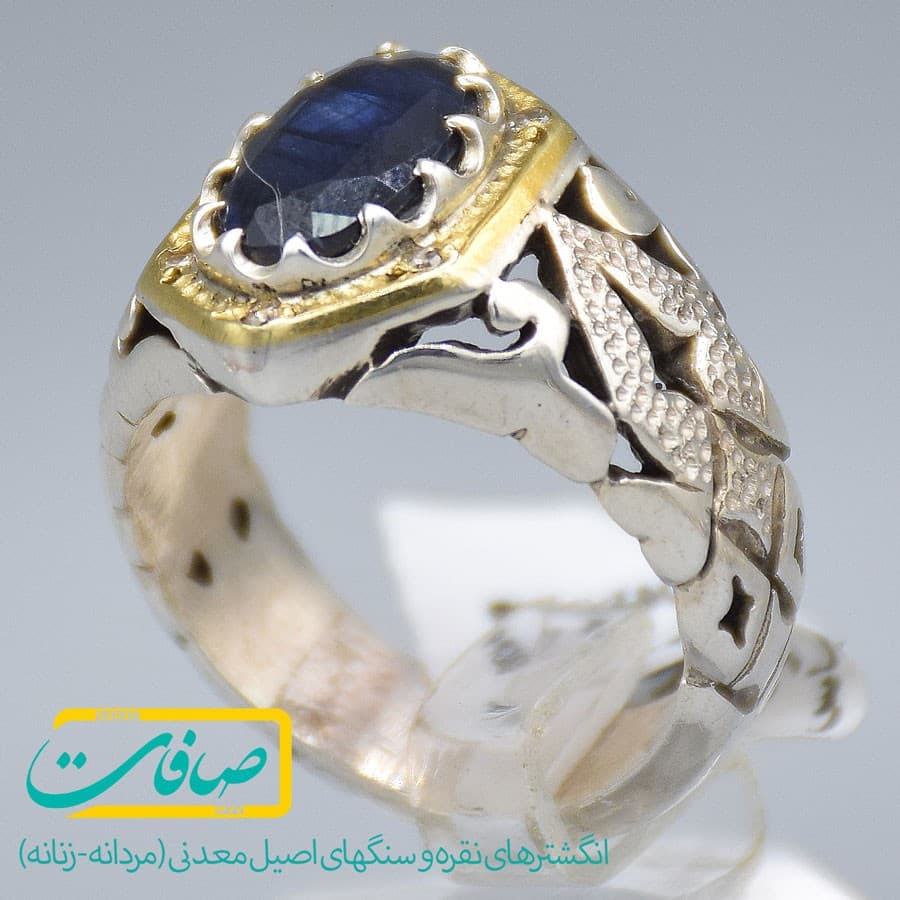 انگشتر یاقوت کبود با 6 عدد الماس مردانه «کد 3062»