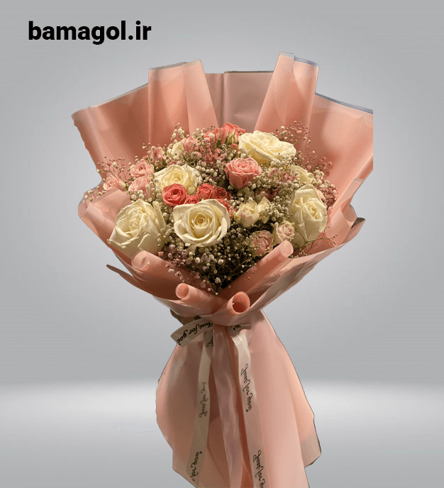 دسته گل طبیعی خواستگاری رز سفید صورتی – کد 0100