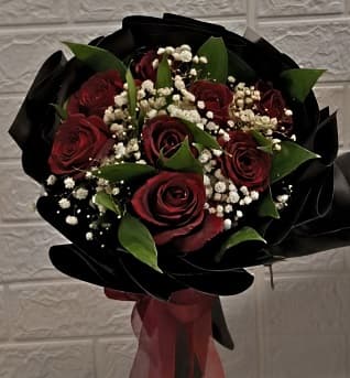 دسته گل 8 شاخه رز و ژیپسوفیلیا کد 0065 — تصویر ۳