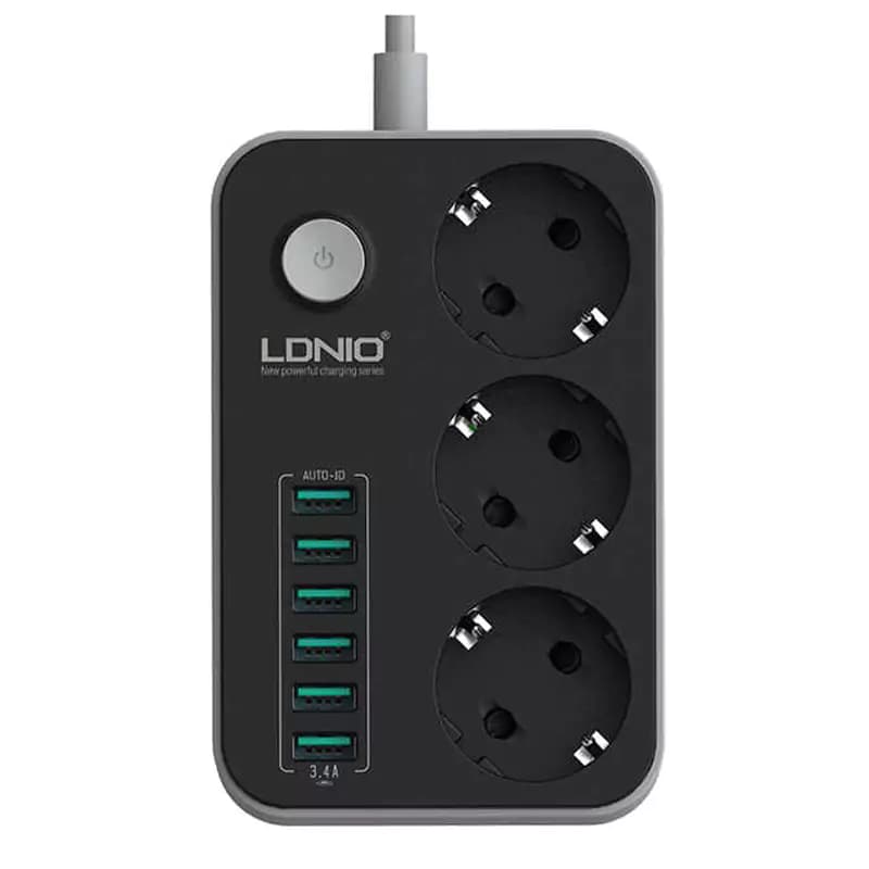 چند راهی 3 خانه برق الدینیو SE3631 با کابل 2 متری + شارژر USB