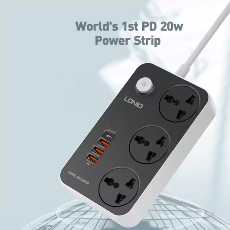 چند راهی 3 خانه برق ارت دار الدینیو SC3412 با کابل 2 متری + شارژر USB و Type-C — تصویر ۴