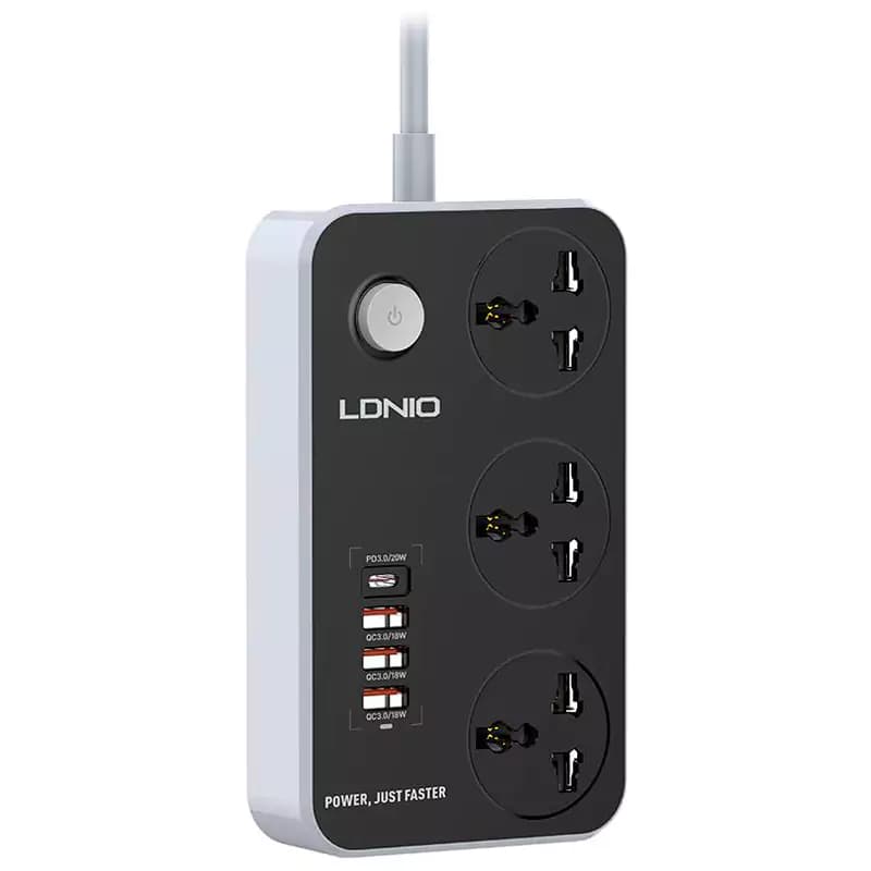 چند راهی 3 خانه برق ارت دار الدینیو SC3412 با کابل 2 متری + شارژر USB و Type-C