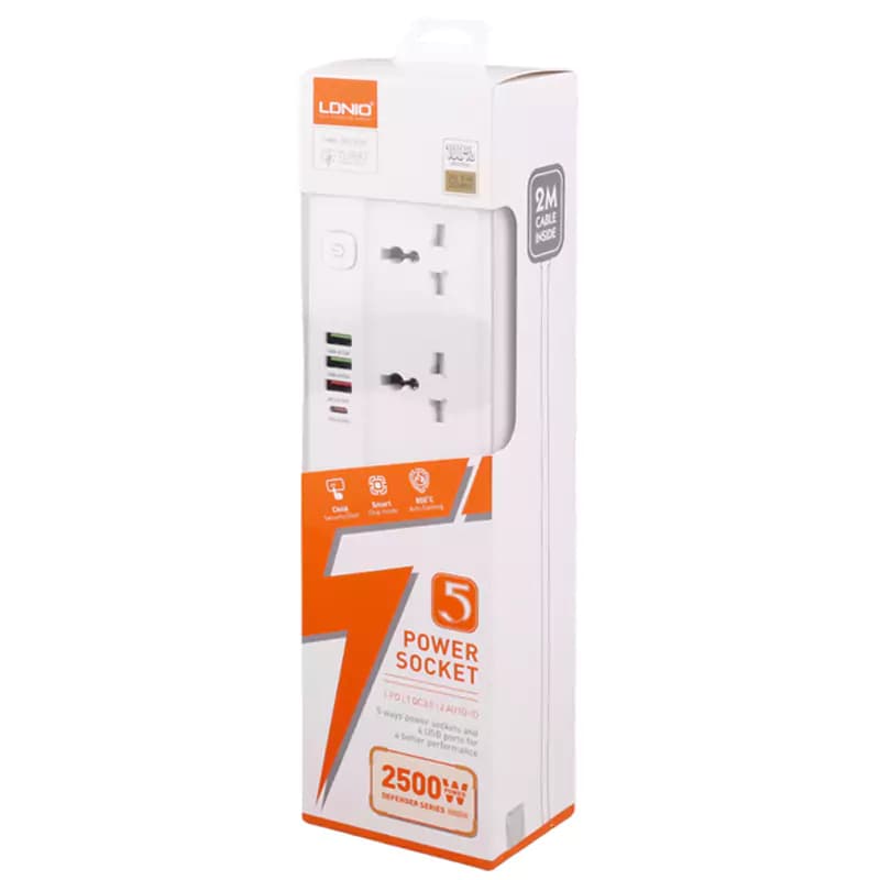 چند راهی 5 خانه برق ارت دار الدینیو SC5415 با کابل 2 متری + شارژر USB و Type-C — تصویر ۱۱