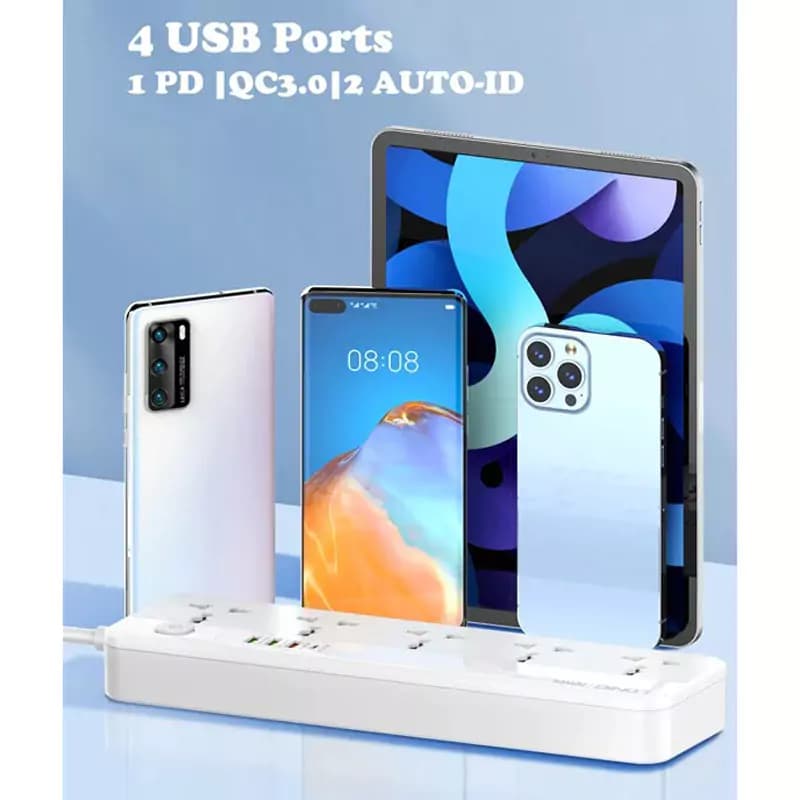 چند راهی 5 خانه برق ارت دار الدینیو SC5415 با کابل 2 متری + شارژر USB و Type-C — تصویر ۶