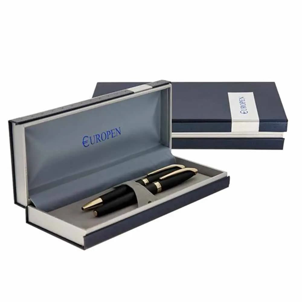ست خودکار و خودنویس یوروپن مدل EUROPEN RING بدنه مشکی مات گیره زرد — تصویر ۹