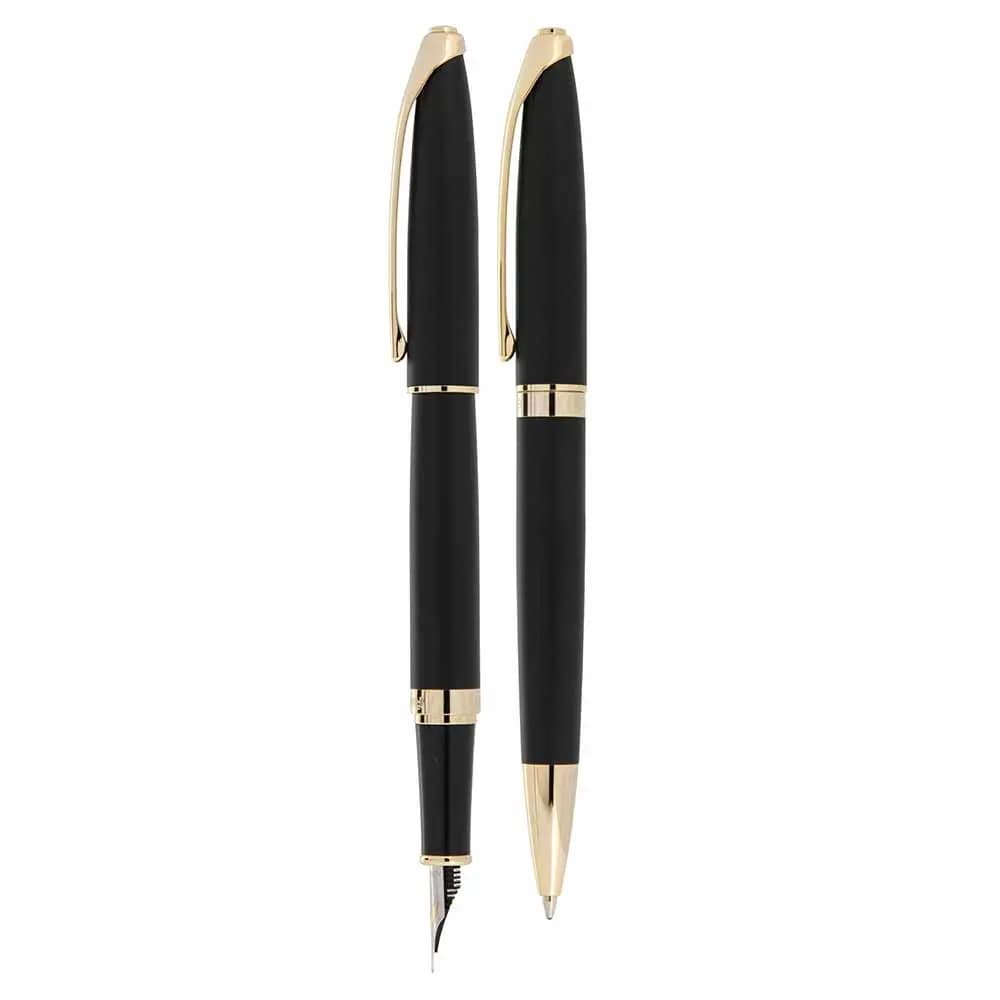 ست خودکار و خودنویس یوروپن مدل EUROPEN RING بدنه مشکی مات گیره زرد — تصویر ۲