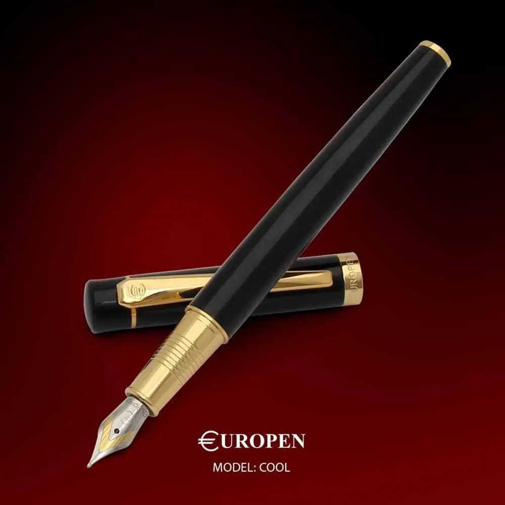 خودنویس یوروپن مدل EUROPEN COOL بدنه مشکی لاکی گیره زرد — تصویر ۱۱