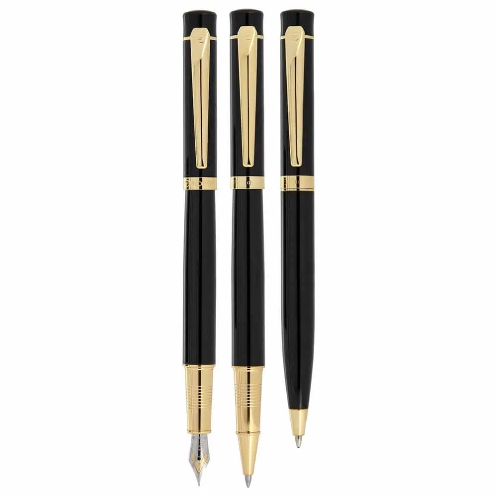 ست خودکار خودنویس روان نویس یوروپن EUROPEN COOL مشکی لاکی گیره زرد — تصویر ۴