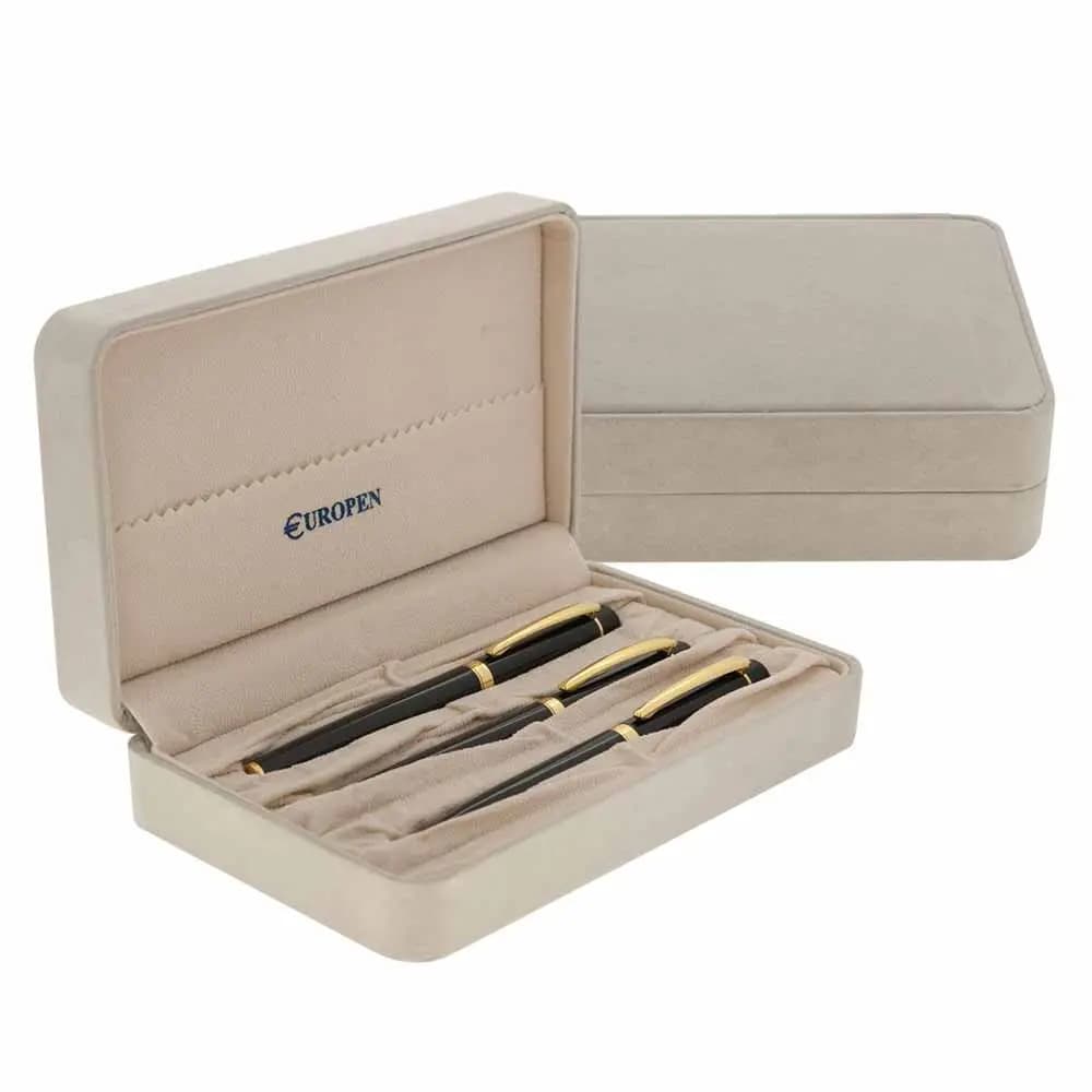 ست خودکار خودنویس روان نویس یوروپن EUROPEN COOL مشکی لاکی گیره زرد — تصویر ۳